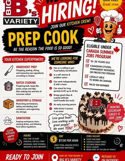 Big B’s Variety Looking for a Prep Cook in Oxford