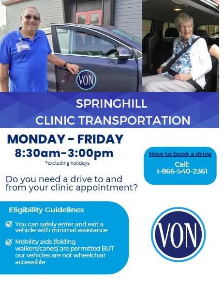 VON Now Offering Transportation to the Springhill Clinics