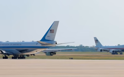 Trump flies old Air Force One out of Turkey, switches to new jet in Britain for trip home