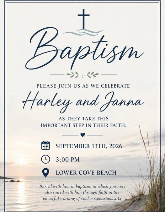 River Hebert Baptist Church Baptism at 3 pm at Lower Cove Beach All Welcome!