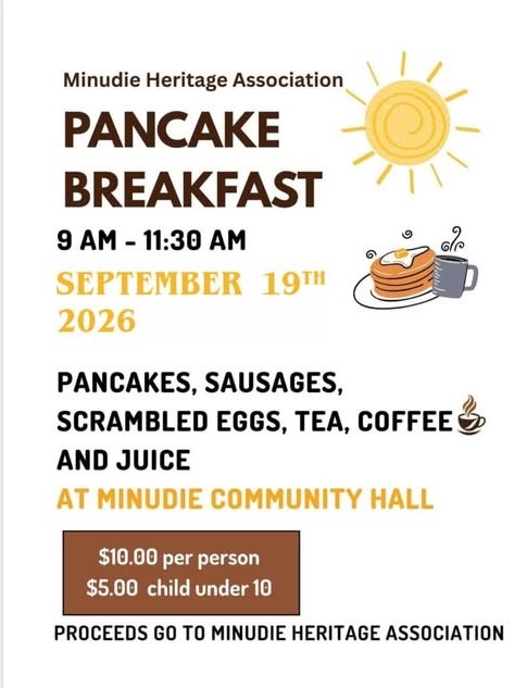 Minudie Heritage Association Presents: Pancake Breakfast September 19 @ the Minudie Heritage Hall Come out and join us!