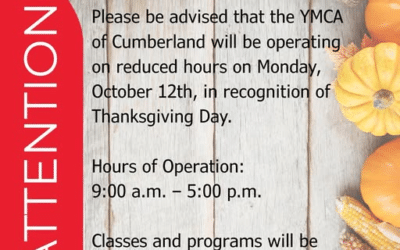 YMCA of Cumberland Operating on Reduced Hours Monday October 12th in Recognition of Thanksgiving