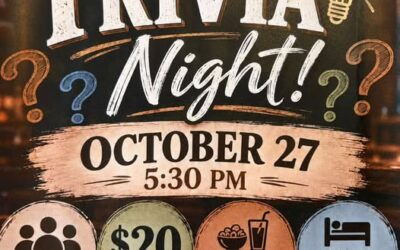 Mark your calendars for a fun evening! Trivia Night at the Wild Caraway! Hosted by Justin Time ! Snacks, Drinks and Accommodations available! October 27th