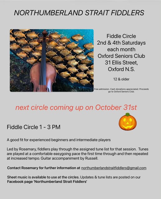 Northumberland Strait Fiddlers: Fiddle Circle 2nd and 4th week of the month. Next circle October 31