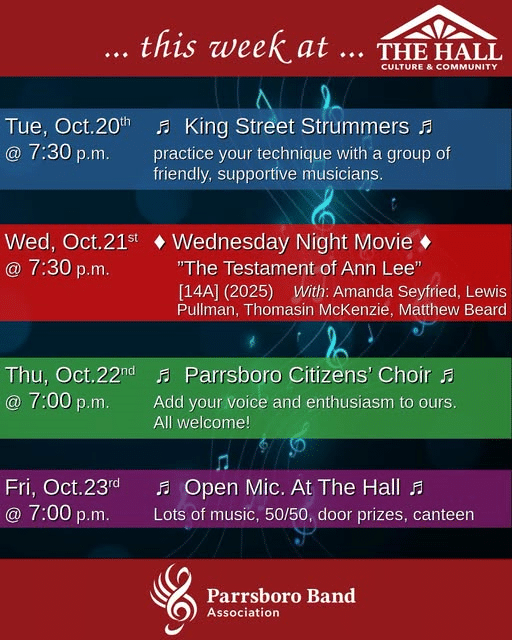 Parrsboro Band Association: This week at the Hall. From October 20th to the 23rd