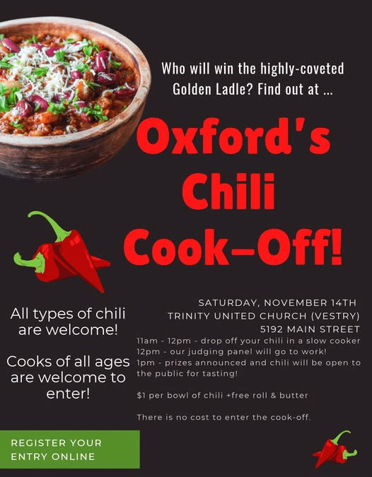Town of Oxford – Recreation Commission Chilli Cook Off is Back! Saturday November 14